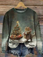 Christmas Cat Art Print Casual Sweatshirt