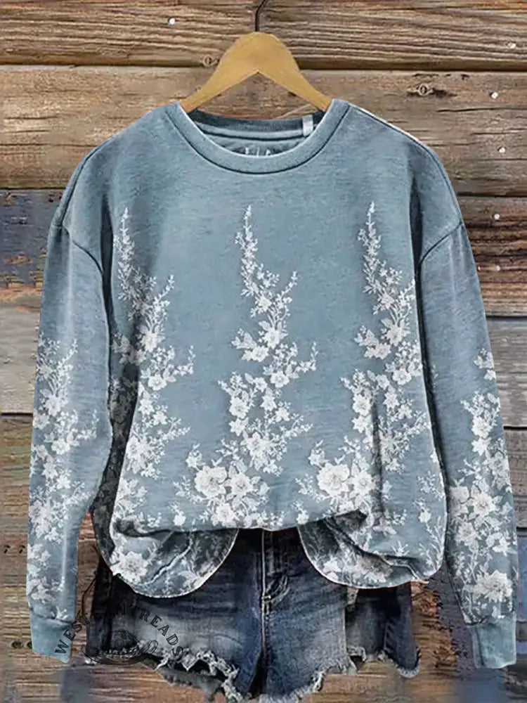 Vintage Flowers Pattern Casual Cotton Sweatshirt