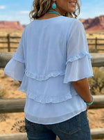 Retro Art Design Chiffon Layered Ruffle Shirt