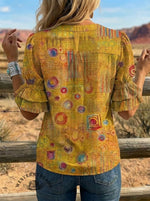Women's Retro Floral Art Puff Sleeve Casual Shirt