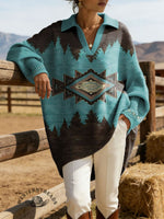 Vintage Aztec Art Print Casual Lapel Sweater