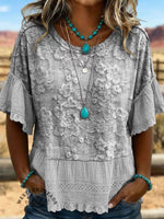 Women's Vintage Art Print Casual Short Sleeves Shirt