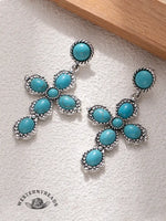 Vintage Bohemian Style Oval Turquoise Cross Earrings