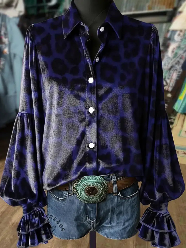 Women's Vintage Flowers Art Print Casual Cotton Shirt