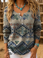 Vintage Aztec Art Print Casual Sweater