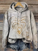 Vintage Heart Art Print Casual Cotton Hooded Sweatshirt