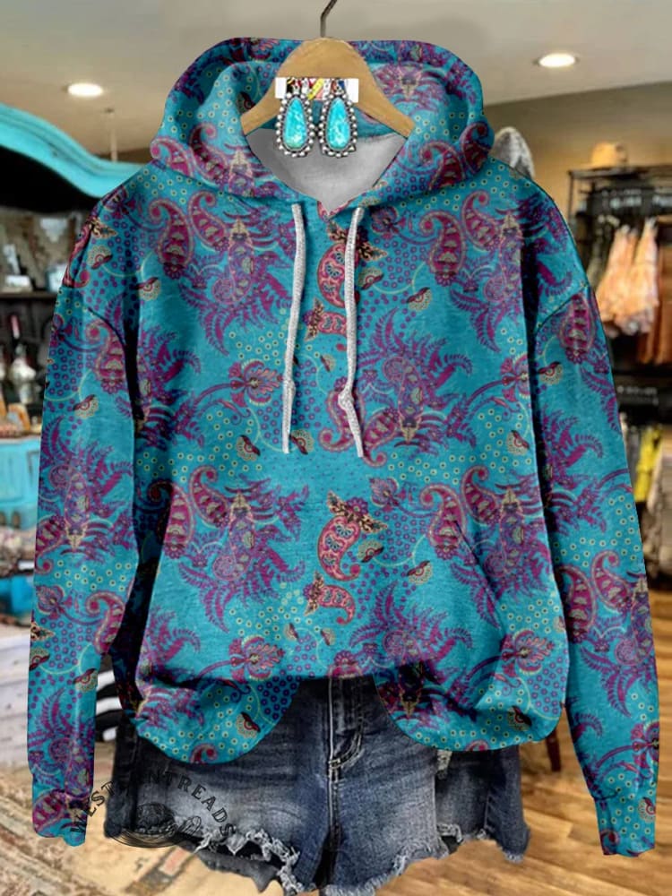 Paisley Print Casual Hoodie Sweatshirt