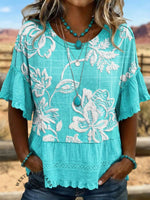 Vintage Art Hollowed Out Lace Patchwork T-Shirt