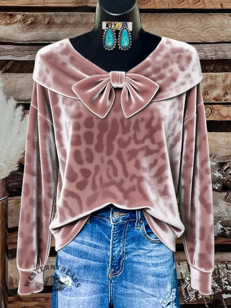 Women's Vintage Leopard Printed Casual Velvet Top