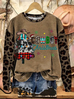 Cowboy Christmas Print Casual Cotton Sweatshirt