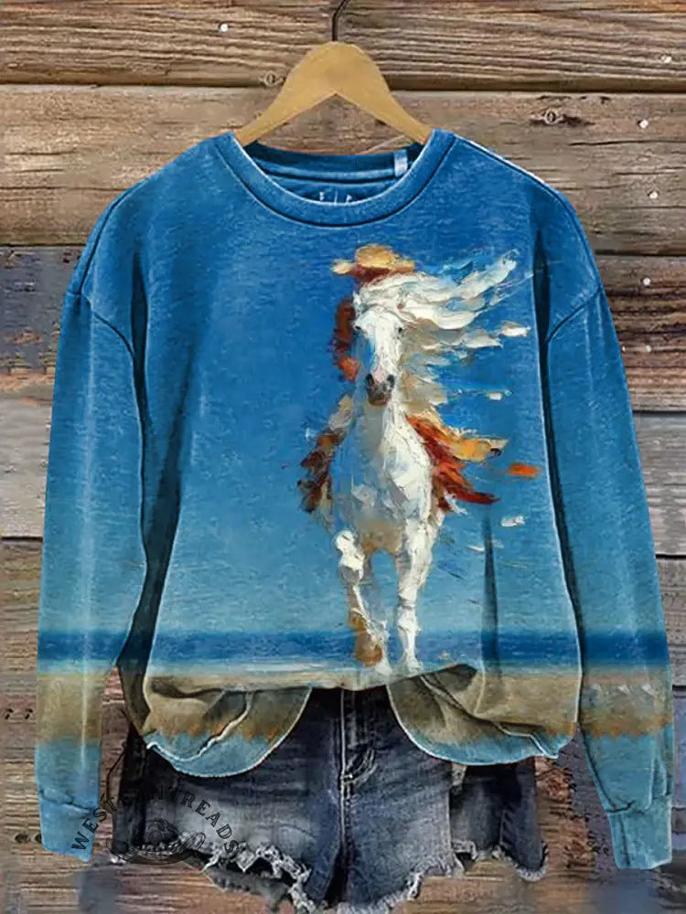 Oil Painting Of A Horse Art Print Casual Sweatshirt