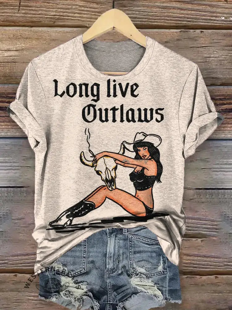 Western Cow Skulls And Cowgirl T-shirt