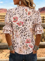 Women's Floral Print Puff Sleeve Casual Shirt