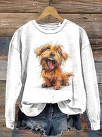 Vintage Dog Art Prints Casual Cotton Sweatshirt