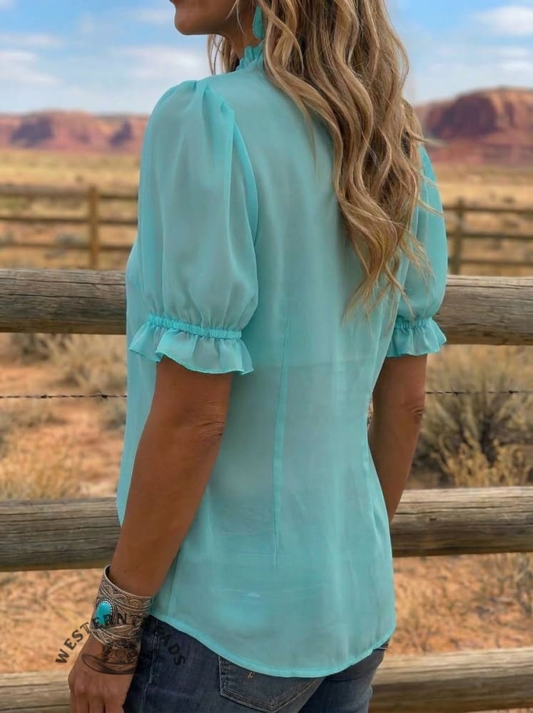 Women's Vintage Casual Ruffle Puff Sleeve Chiffon Shirt
