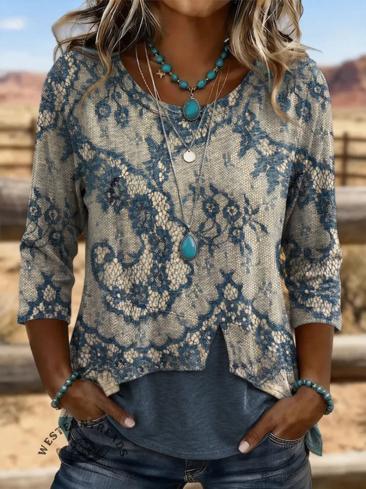 Women's Vintage Art Hollowed Out Lace Patchwork T-shirt