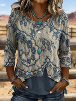 Women's Vintage Art Hollowed Out Lace Patchwork T-shirt
