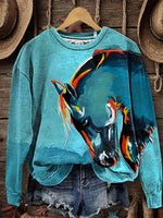 Retro Horse Art Casual Cotton Sweatshirt