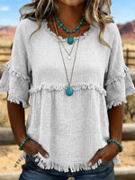 Vintage ArtPatchwork Cotton And Linen Shirt