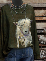 Vintage Sheep Art Print Casual Cotton Sweatshirt
