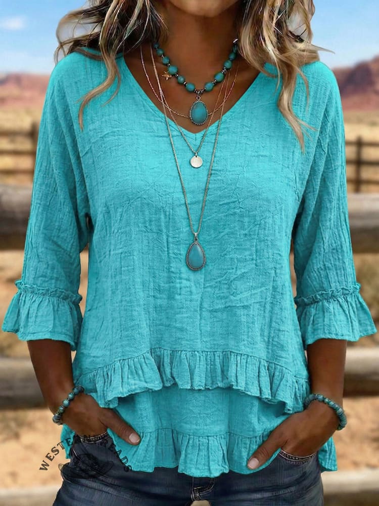 Vintage Art Patchwork Irregular Ruffles Shirt
