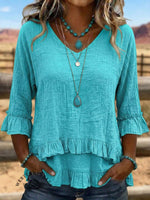 Vintage Art Patchwork Irregular Ruffles Shirt