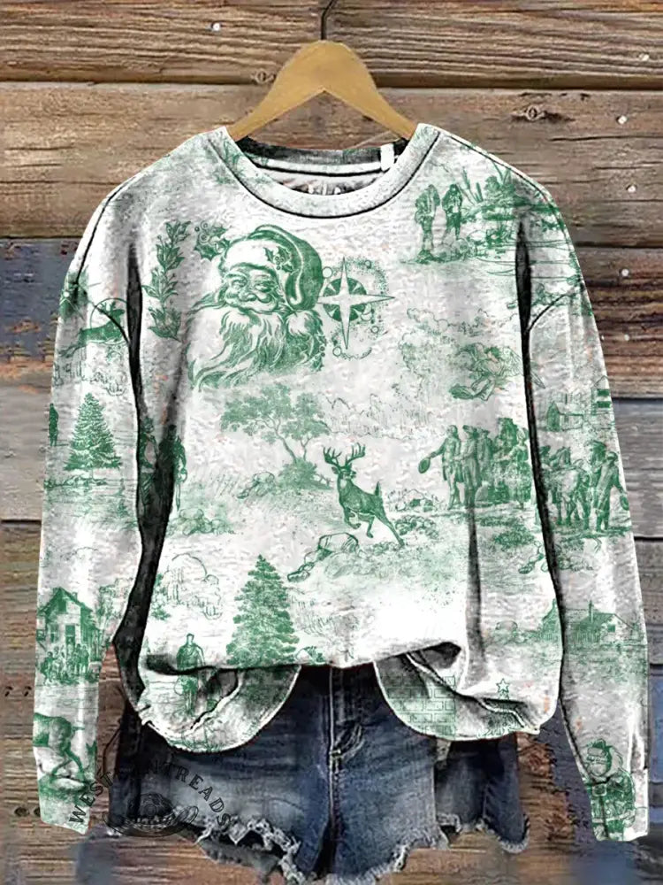 Retro Christmas Art Casual Cotton Sweatshirt