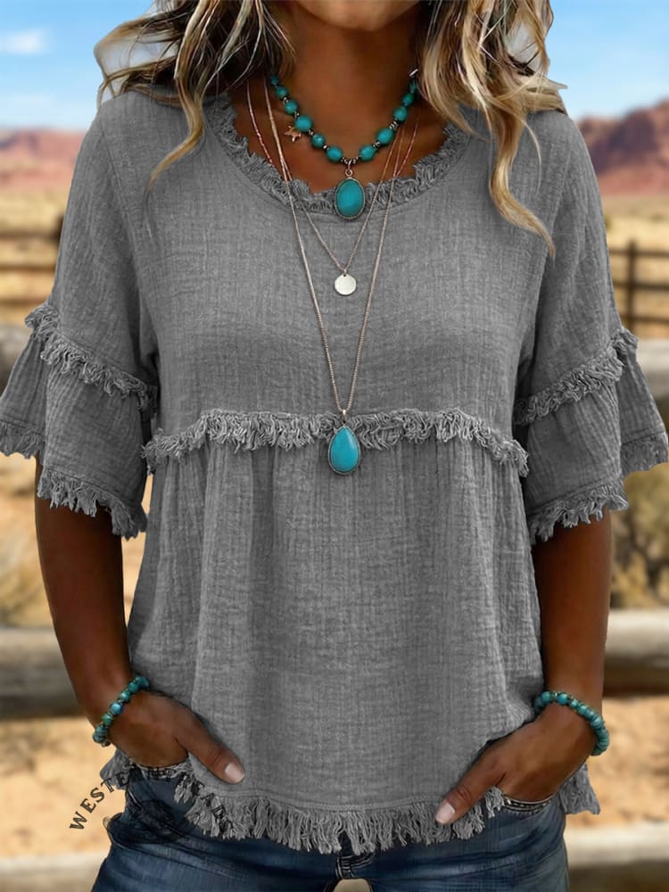 Vintage ArtPatchwork Cotton And Linen Shirt