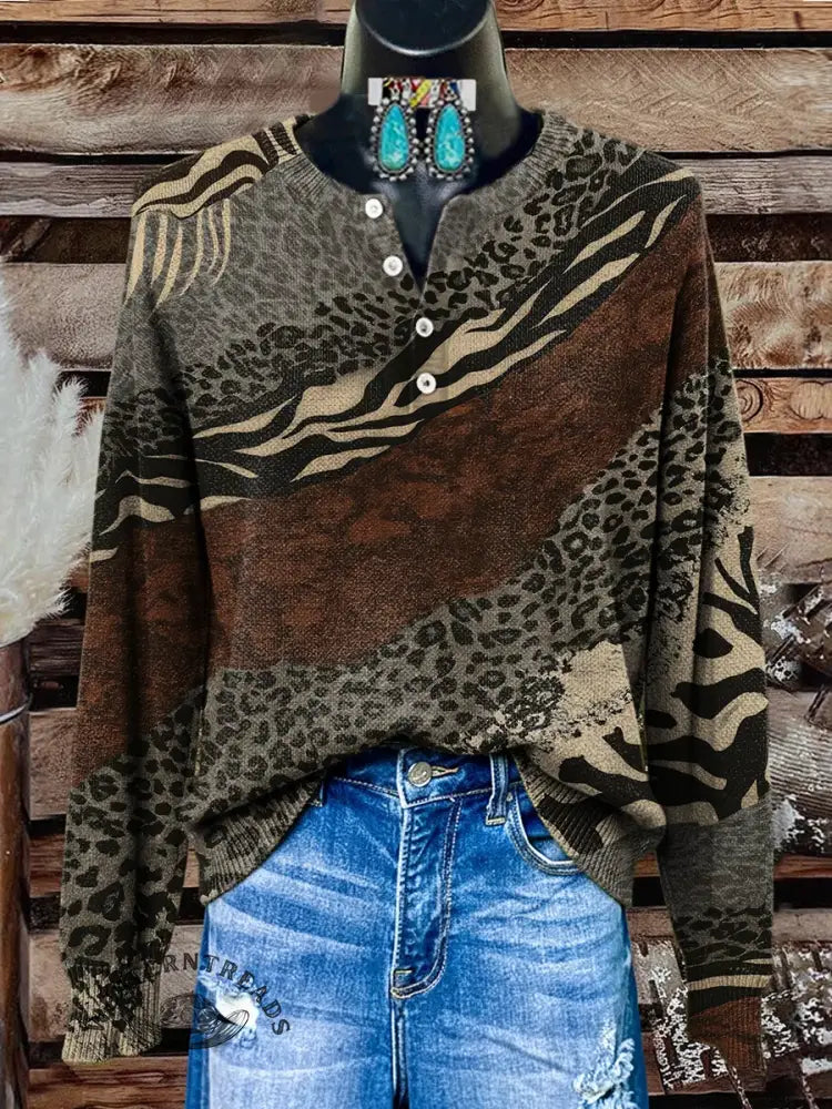 Retro Art Texture Print Casual Cotton Sweatshirt