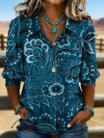 Vintage Floral Prints Casual Cotton Shirt