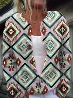 Retro Colorful Checkered Aztec Pattern Print Buttoned Cardigan Sweater