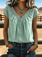 Women's Vintage Pleating Patchwork Casual Shirt