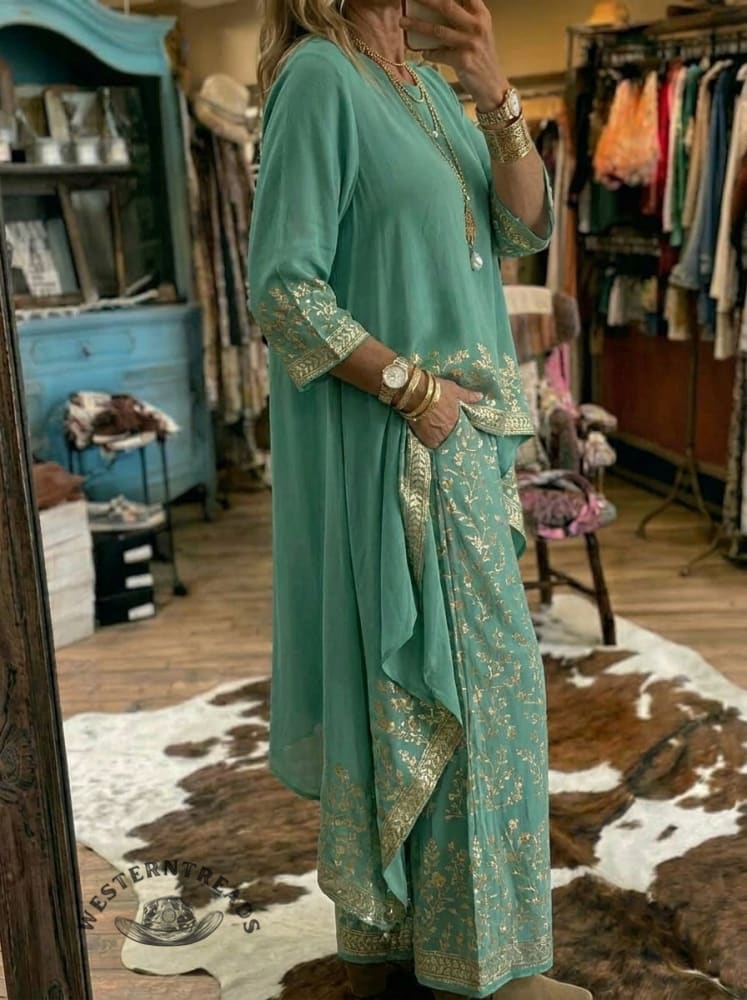 Vintage Floral Print Casual Suit