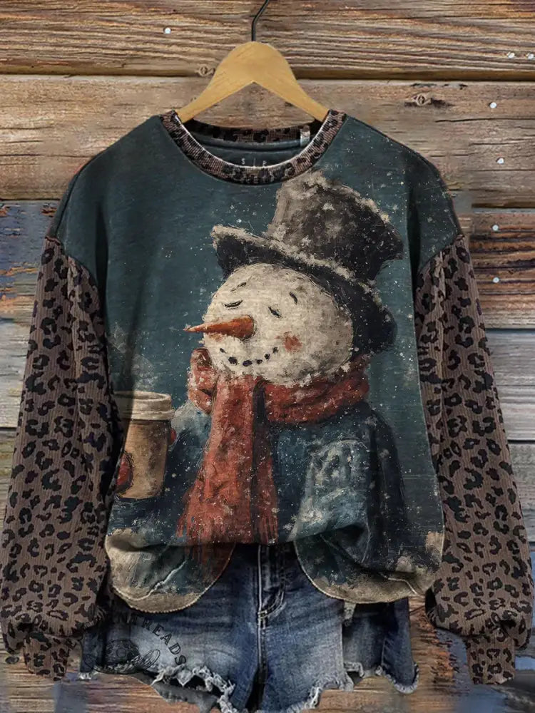 Vintage Snowman Leopard Print Christmas Sweatshirt