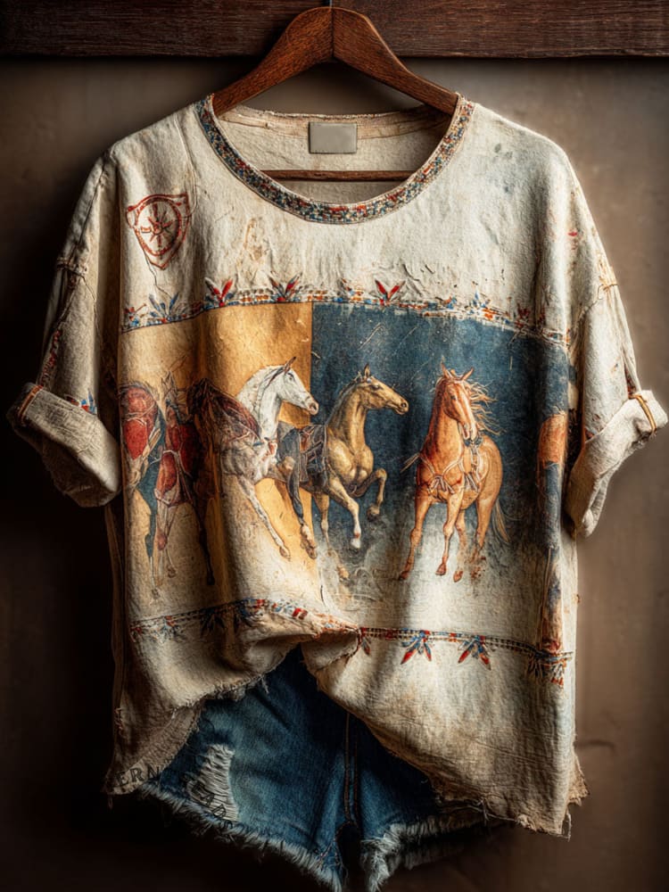Horse Art Print Casual Short Sleeve T-shirt