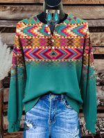 Aztec Art Print Buttoned Cardigan Sweater