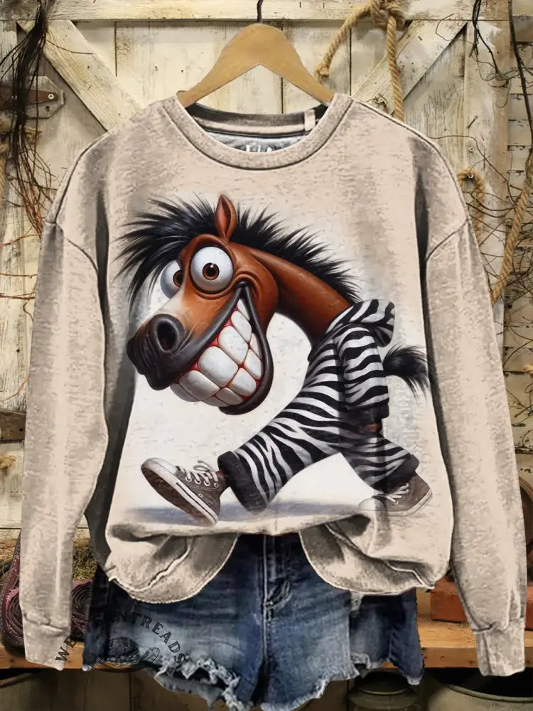 Funny Horse Art Print Casual Sweatshirt