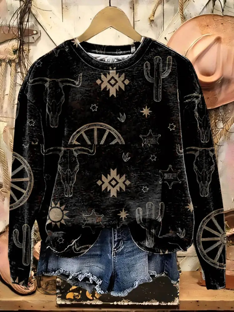 Howdy Aztec Pattern Casual Cotton Sweatshirt