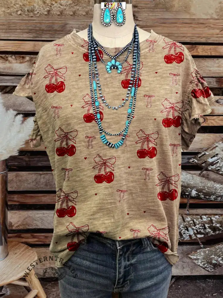Vintage Elegant Soft Western Valentine's Day Cotton T-shirt Top