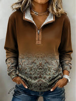Classic West Print Casual Half-zip Cotton Sweatshirt