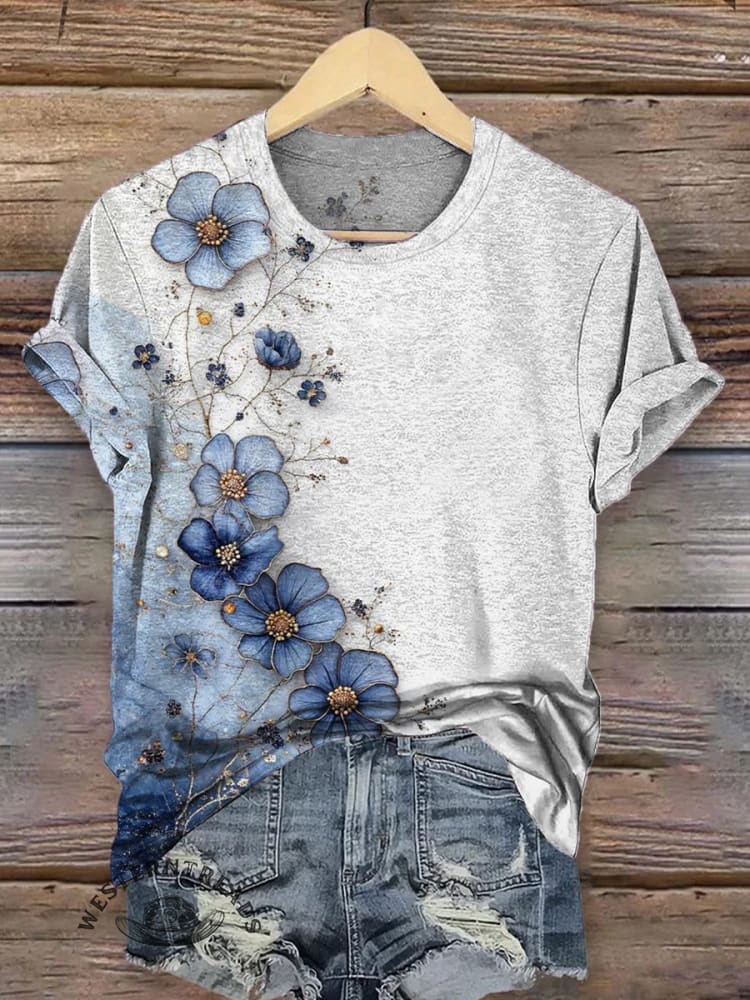 Vintage Flowers Art Print Classic Short-sleeved T-shirt