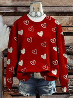 Valentine's Day Heart Pattern Casual Cotton Sweatshirt