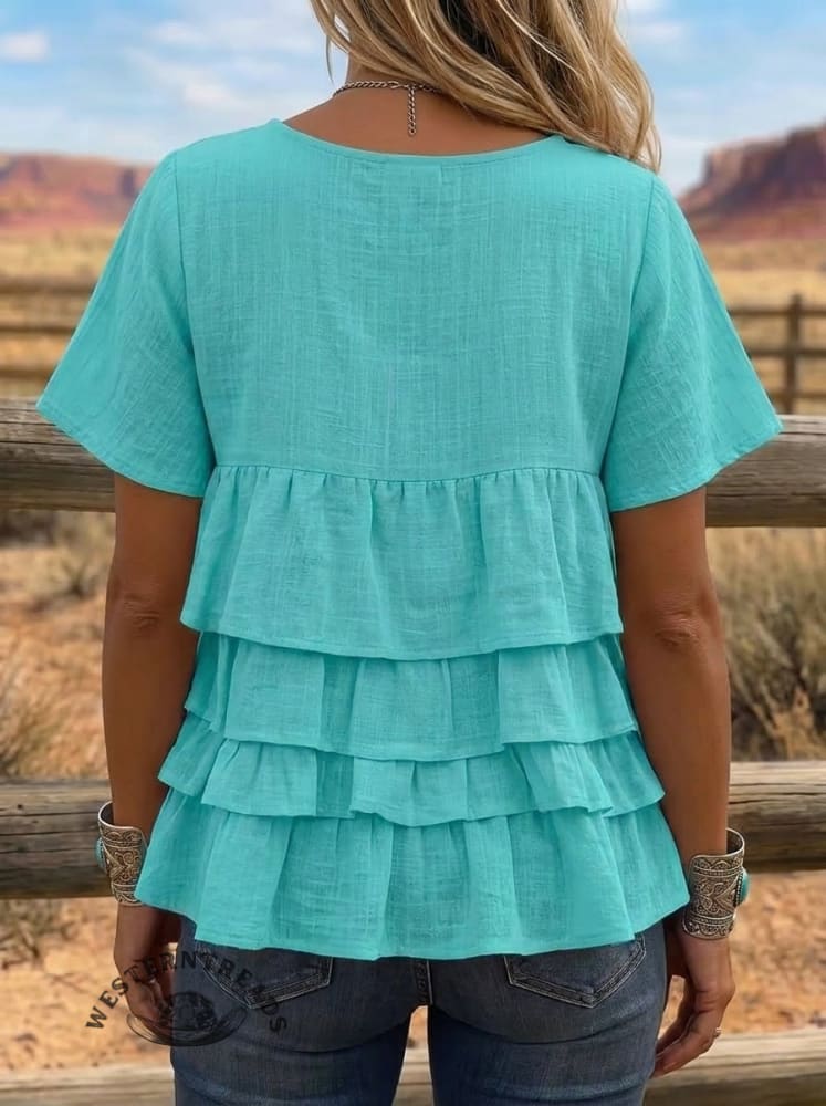 Women's Boho Layered Ruffle Tunic Top
