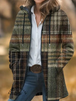 Retro Plaid Print Unisex Plush Thick Long-sleeved Cardigan Coat