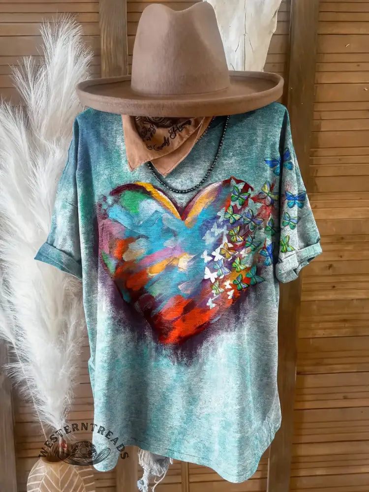 Vintage Western Heart Art Print T-shirt