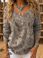 Floral Art Print Buttoned Cardigan Sweater