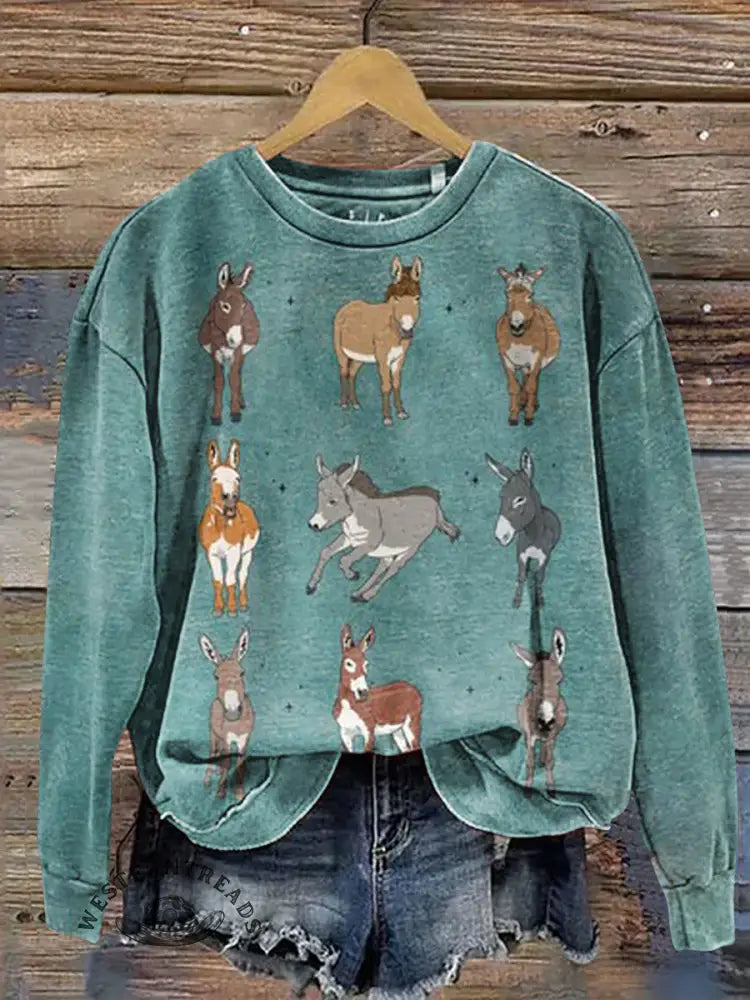 Donkey Print Casual Cotton Sweatshirt