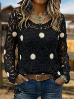 Vintage Western Art Soft Casual Crocheted Flowers Shirt