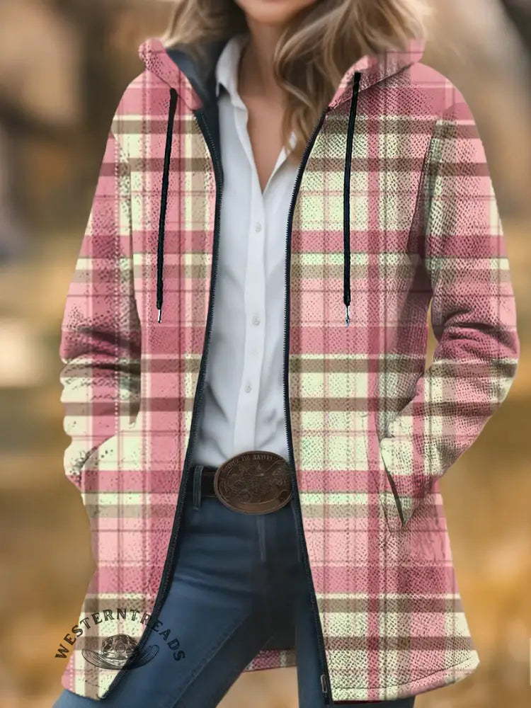 Plaid Print Unisex Plush Thick Long-Sleeved Cardigan Coat