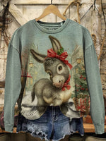 Retro Christmas Donkey Casual Cotton Sweatshirt